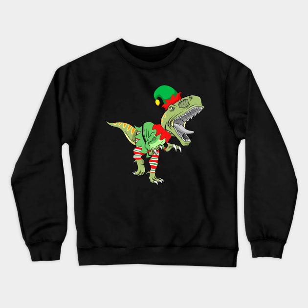 Dinosaur In Elf Costume Christmas Crewneck Sweatshirt by Danielsmfbb